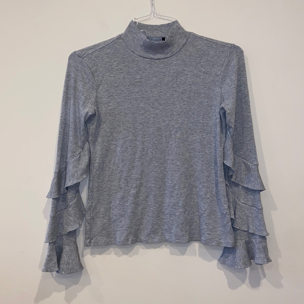 Ribbed Turtleneck with Ruffled Sleeves